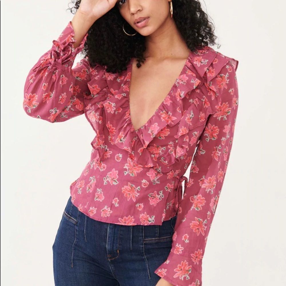 Free people Amanda ruffle long sleeve top in sultry combo xs